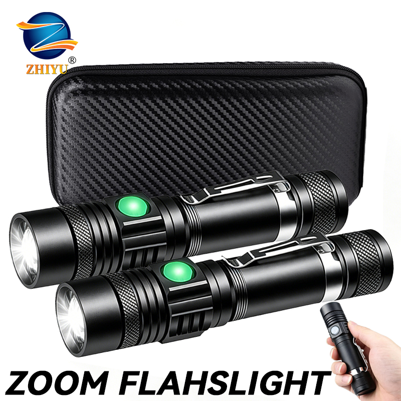 Outdoor Lighting Setup - T6 LED Rechargeable Flashlight,18650 Zoomable Torch,