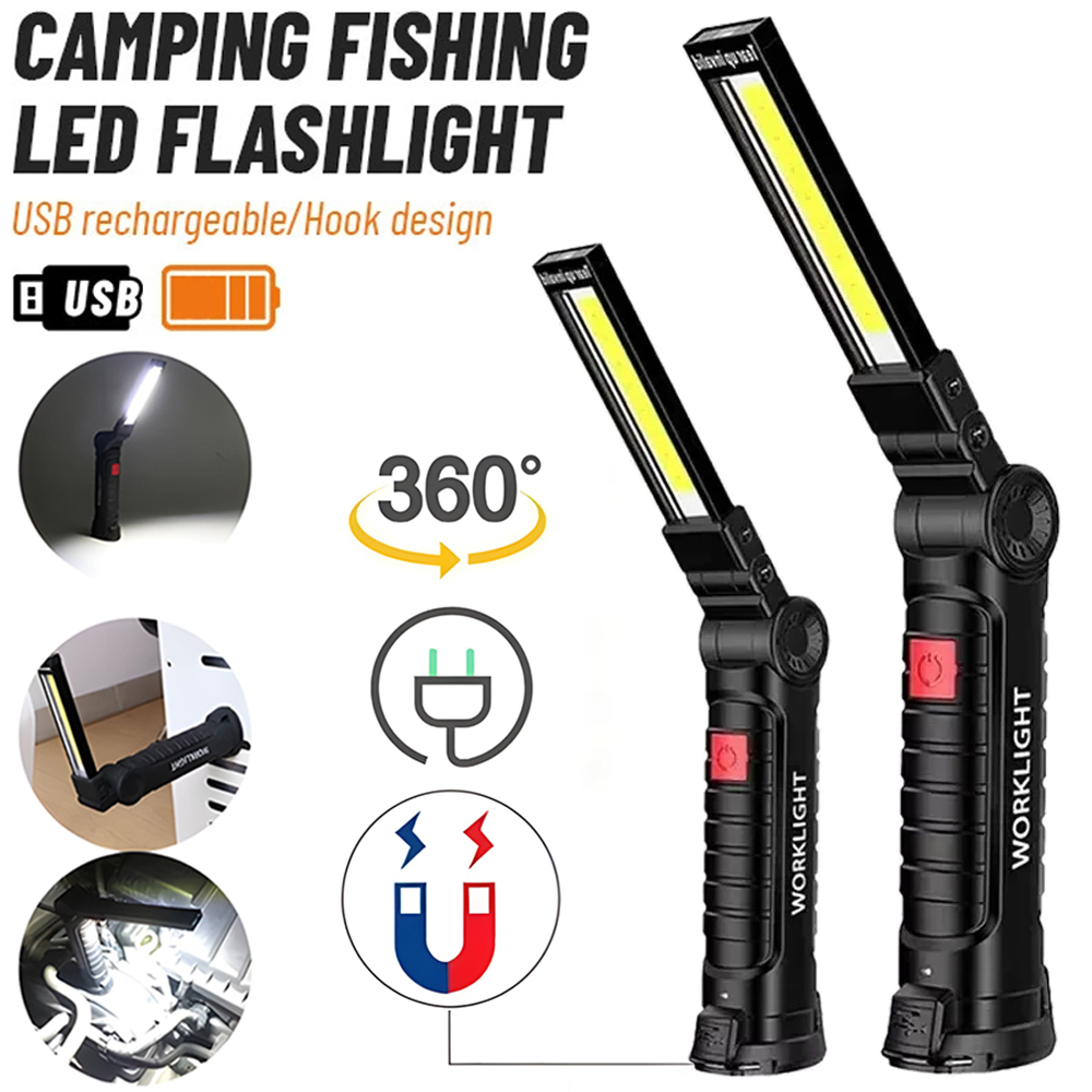 Lighting Fixture Outdoor - LED COB Flashlight USB Rechargeable Torch