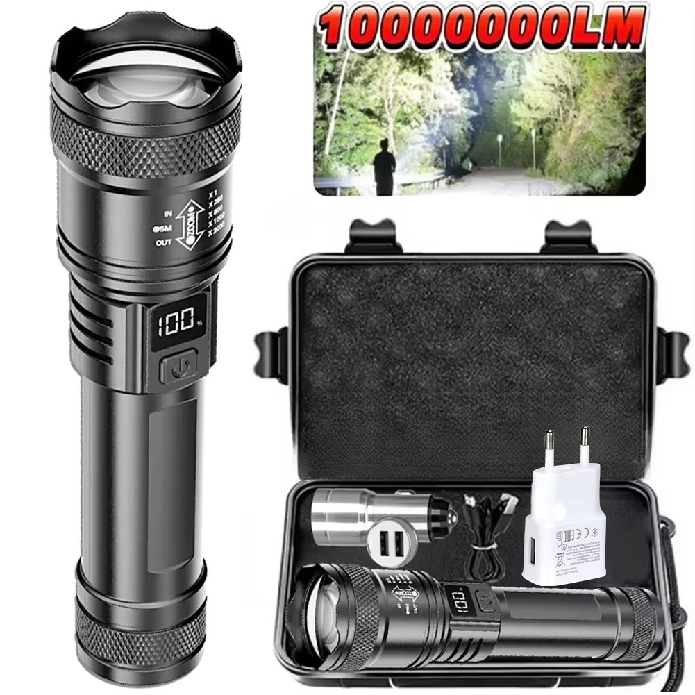Outdoor Lighting Setup - Rechargeable LED Flashlight Zoomable Torch with