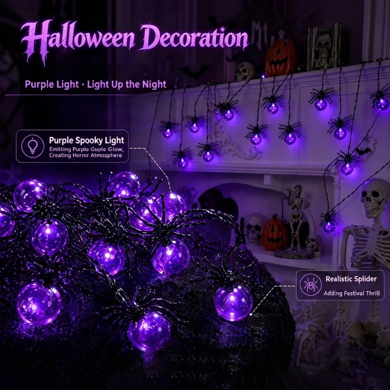 Battery Powered Spider LED Str - Outdoor Lighting Halloween ulasan dan harga